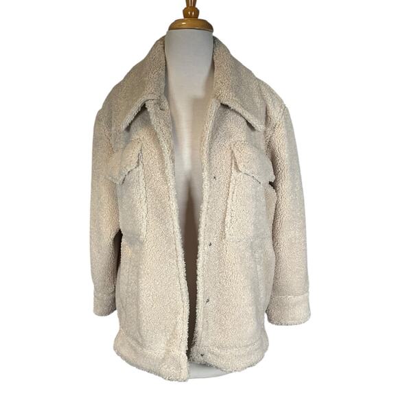 Something Navy Light Tan Faux Fur Teddy Jacket Size Small 100% Polyester Cozy - Picture 3 of 11